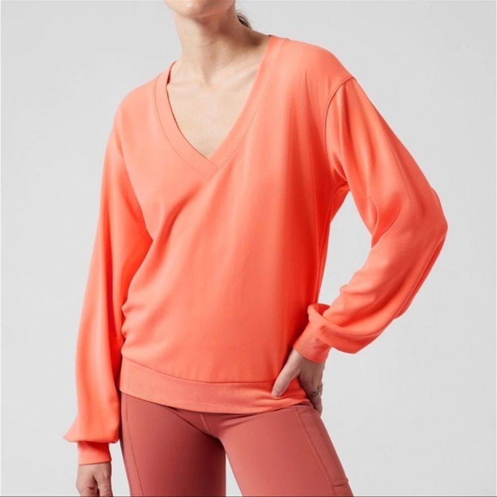 Athleta Seasoft V-Neck Sweatshirt in Sunrise Coral